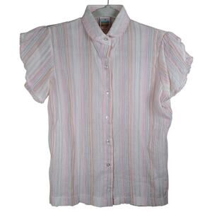 Rare 70's Wrangler JR Teen Women's Petal Sleeve Shirt Button Up Summer Lace Trim